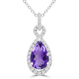 1 1/7 CTW Pear Purple Amethyst & Round Diamond Infinity Halo Pendant Necklace in 14K White Gold (MDR220144)