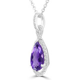 1 1/7 CTW Pear Purple Amethyst & Round Diamond Infinity Halo Pendant Necklace in 14K White Gold (MDR220144)