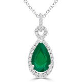 1 3/5 CTW Pear Green Emerald & Round Diamond Infinity Halo Pendant Necklace in 14K White Gold (MDR220145)