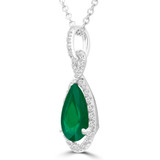 1 3/5 CTW Pear Green Emerald & Round Diamond Infinity Halo Pendant Necklace in 14K White Gold (MDR220145)