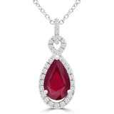 1 4/5 CTW Pear Red Ruby & Round Diamond Infinity Halo Pendant Necklace in 14K White Gold (MDR220146)