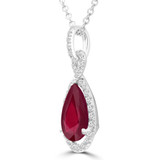 1 4/5 CTW Pear Red Ruby & Round Diamond Infinity Halo Pendant Necklace in 14K White Gold (MDR220146)
