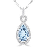 1 9/10 CTW Pear Blue Topaz & Round Diamond Infinity Halo Pendant Necklace in 14K White Gold (MDR220148)