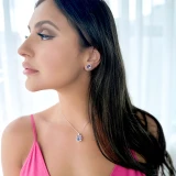 3 2/5 CTW Cushion Purple Amethyst & Round Diamond Claw Prong Cushion Halo Pendant Necklace in 14K White Gold (MDR220149)