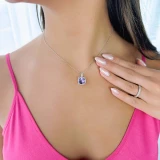 3 2/5 CTW Cushion Purple Amethyst & Round Diamond Claw Prong Cushion Halo Pendant Necklace in 14K White Gold (MDR220149)