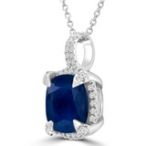 3 3/5 CTW Cushion Blue Sapphire & Round Diamond Claw Prong Cushion Halo Pendant Necklace in 14K White Gold (MDR220152)
