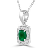 3/4 CTW Cushion Green Emerald & Round Diamond Claw Prong Cushion Halo Pendant Necklace in 14K White Gold (MDR220155)