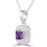 2/5 CTW Princess Purple Amethyst & Round Diamond Double Cushion Halo Pendant Necklace in 14K White Gold (MDR220159)