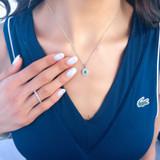 2/5 CTW Princess Green Emerald & Round Diamond Double Cushion Halo Pendant Necklace in 14K White Gold (MDR220160)