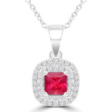 3/5 CTW Princess Red Ruby & Round Diamond Double Cushion Halo Pendant Necklace in 14K White Gold (MDR220161)