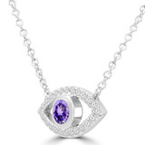 1/3 CTW Round Purple Amethyst & Round Diamond Evil Eye Marquise Halo Necklace in 14K White Gold (MDR220164)