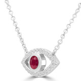 2/5 CTW Round Red Ruby & Round Diamond Evil Eye Marquise Halo Necklace in 14K White Gold (MDR220166)