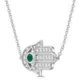 1/4 CTW Round Green Emerald & Round Diamond Hamsa Necklace in 14K White Gold (MDR220170)