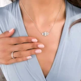 1/4 CTW Round Blue Sapphire & Round Diamond Hamsa Necklace in 14K White Gold (MDR220172)