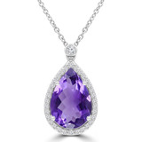 2 1/2 CTW Pear Purple Amethyst & Round Diamond Pear Halo Pendant Necklace in 14K White Gold (MDR220174)