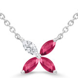 3/8 CTW Marquise Red Ruby & Marquise Diamond Floral Necklace in 14K White Gold (MDR220181)