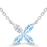 3/8 CTW Marquise Blue Topaz & Marquise Diamond Floral Necklace in 14K White Gold (MDR220183)