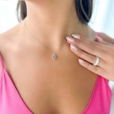 1 1/20 CTW Round Purple Amethyst & Round Diamond Halo Pendant Necklace in 14K White Gold (MDR220184)