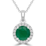 1 1/20 CTW Round Green Emerald & Round Diamond Halo Pendant Necklace in 14K White Gold (MDR220185)