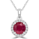 2 CTW Round Red Ruby & Round Diamond Halo Pendant Necklace in 14K White Gold (MDR220186)