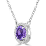 5/8 CTW Round Purple Amethyst & Round Diamond Halo Necklace in 14K White Gold (MDR220192)
