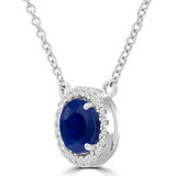 1 1/4 CTW Round Blue Sapphire & Round Diamond Halo Necklace in 14K White Gold (MDR220194)