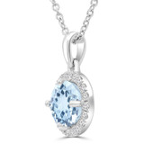 1 1/3 CTW Round Blue Topaz & Round Diamond Halo Pendant Necklace in 14K White Gold (MDR220196)