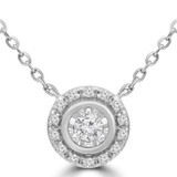 1/10 CTW Round Diamond Bezel Illusion Set Halo Necklace in 14K White Gold (MDR220246)