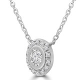 1/10 CTW Round Diamond Bezel Illusion Set Halo Necklace in 14K White Gold (MDR220246)