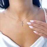 1/3 CTW Round Diamond Illusion Bezel Set Cross Pendant Necklace in 14K White Gold (MDR220255)