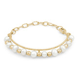 Round White Pearl Baby Bangle Bracelet in 14K Yellow Gold (MDR220258)