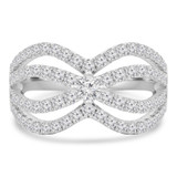 1 1/5 CTW Round Diamond Split-shank Criss-cross Cocktail Ring in 18K White Gold (MDR230010)