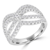 1 1/5 CTW Round Diamond Split-shank Criss-cross Cocktail Ring in 18K White Gold (MDR230010)