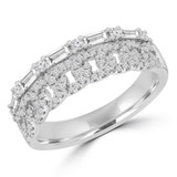 5/8 CTW Baguette Diamond Two-row Spiral & Alternating Round Semi-Eternity Anniversary Wedding Band Ring in 18K White Gold (MDR230020)
