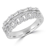 5/8 CTW Baguette Diamond Two-row Spiral & Alternating Round Semi-Eternity Anniversary Wedding Band Ring in 18K White Gold (MDR230020)