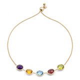 2 3/4 CTW Round 5-Colour Rainbow Bezel Set Chain Bracelet in 14K Yellow Gold (MDR230044)