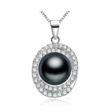 Teardrop Black Freshwater Pearl Halo Pendant Necklace in 0.925 White Sterling Silver With Chain (MDS170026)