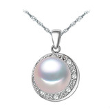 Teardrop White Freshwater Pearl Halo Pendant Necklace in 0.925 White Sterling Silver With Chain (MDS170079)