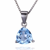 3 1/6 CT Trillion Blue Topaz Solitaire Pendant Necklace in 0.925 White Sterling Silver With Chain (MDS170121)