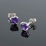 4/5 CTW Heart Purple Amethyst 4-Prong Stud Earrings in 0.925 White Sterling Silver (MDS170140)