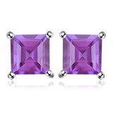 3/5 CTW Princess Purple Amethyst 4-Prong Stud Earrings in 0.925 White Sterling Silver (MDS170176)