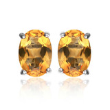 1 2/5 CTW Oval Yellow Citrine 4-Prong Stud Earrings in 0.925 White Sterling Silver (MDS170214)