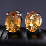 4 1/5 CTW Oval Yellow Citrine Earrings, Ring and Pendant Set in 0.925 White Sterling Silver (MDS170226)