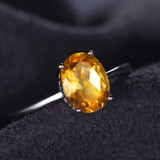 4 1/5 CTW Oval Yellow Citrine Earrings, Ring and Pendant Set in 0.925 White Sterling Silver (MDS170226)