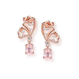 3/4 CTW Oval Pink Quartz 4-Prong Drop/Dangle 18K Rose Gold Plated Earrings in 0.925 Sterling Silver (MDS170359)