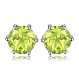 1 1/10 CTW Round Green Peridot Stud Earrings in 0.925 White Sterling Silver (MDS210105)