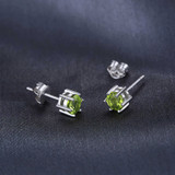 1 1/10 CTW Round Green Peridot Stud Earrings in 0.925 White Sterling Silver (MDS210105)