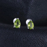 1 1/2 CTW Pear Green Peridot Stud Earrings in 0.925 White Sterling Silver (MDS210106)