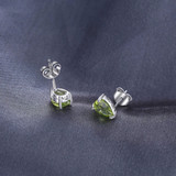 1 1/2 CTW Pear Green Peridot Stud Earrings in 0.925 White Sterling Silver (MDS210106)
