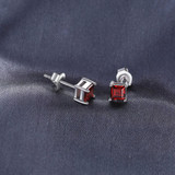 2/3 CTW Princess Red Garnet Stud Earrings in 0.925 White Sterling Silver (MDS210110)